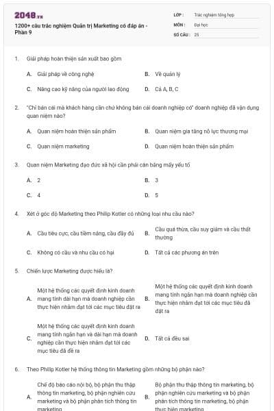 1200+ câu trắc nghiệm Quản trị Marketing có đáp án - Phần 9