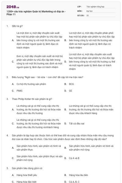 1200+ câu trắc nghiệm Quản trị Marketing có đáp án - Phần 11