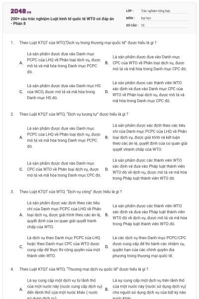 200+ câu trắc nghiệm Luật kinh tế quốc tế WTO có đáp án - Phần 8