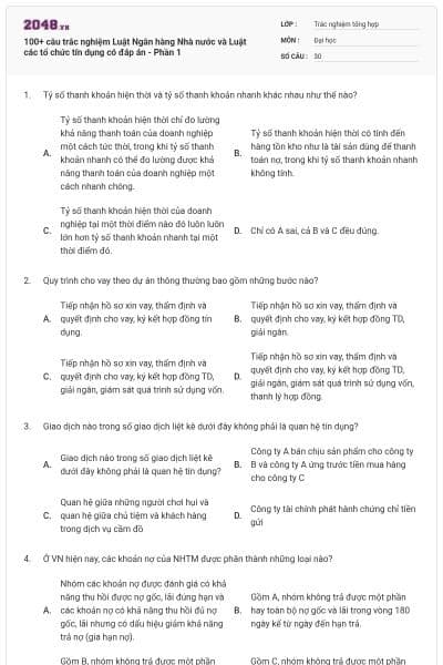 100+ câu trắc nghiệm Luật Ngân hàng Nhà nước và Luật các tổ chức tín dụng có đáp án - Phần 1