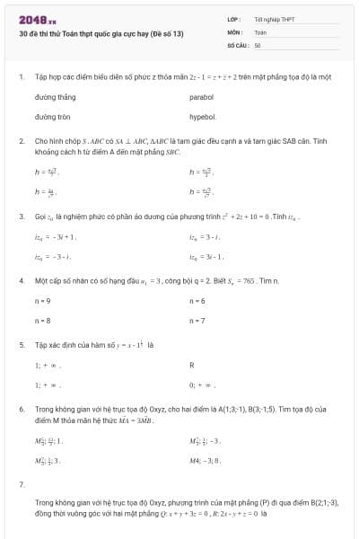 30 đề thi thử Toán thpt quốc gia cực hay (Đề số 13)