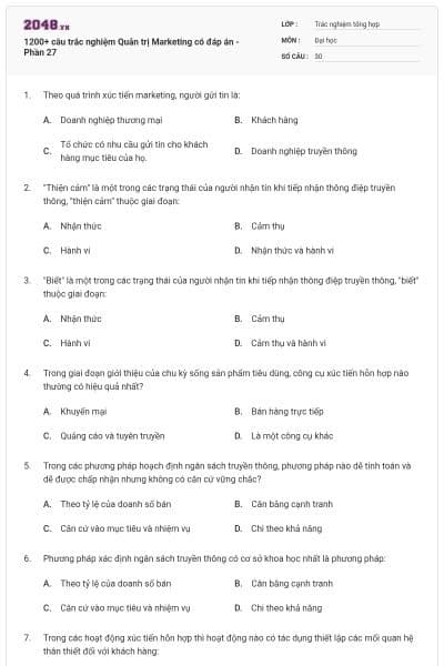 1200+ câu trắc nghiệm Quản trị Marketing có đáp án - Phần 27