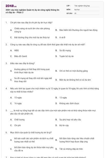 300+ câu trắc nghiệm Quản trị dự án công nghệ thông tin có đáp án - Phần 3