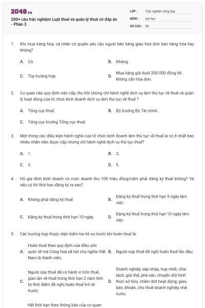 200+ câu trắc nghiệm Luật thuế và quản lý thuế có đáp án - Phần 3