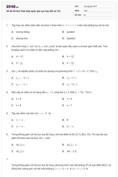 30 đề thi thử Toán thpt quốc gia cực hay (Đề số 13)