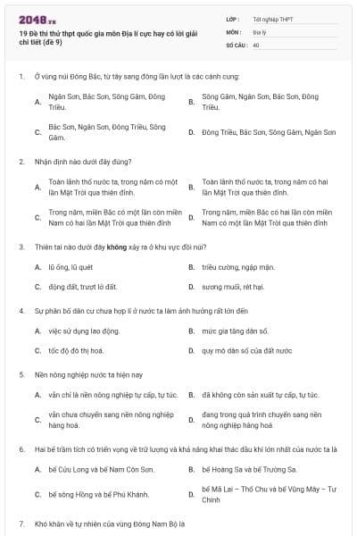 19 Đề thi thử thpt quốc gia môn Địa lí cực hay có lời giải chi tiết (đề 9)