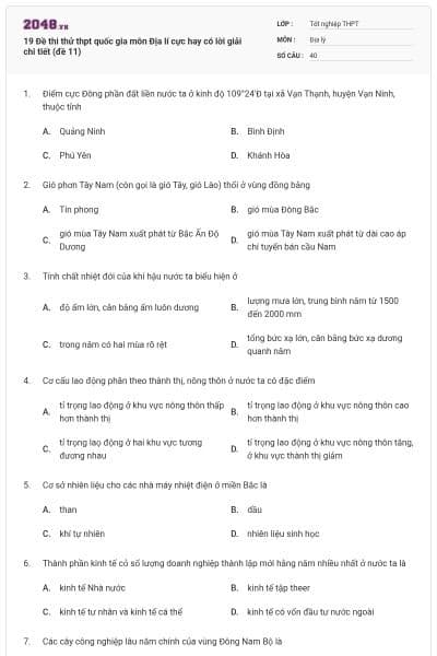 19 Đề thi thử thpt quốc gia môn Địa lí cực hay có lời giải chi tiết (đề 11)