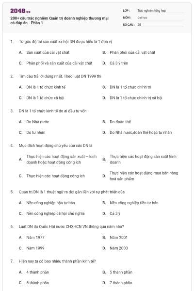 200+ câu trắc nghiệm Quản trị doanh nghiệp thương mại có đáp án - Phần 1