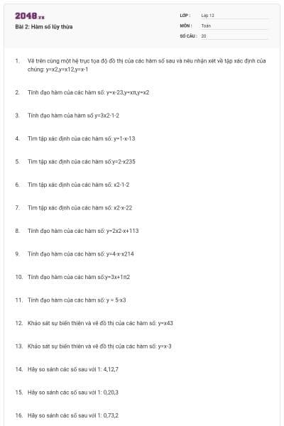 Bài 2: Hàm số lũy thừa