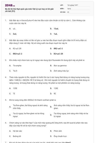 Bộ đề thi thử thpt quốc gia môn Vật Lý cực hay có lời giải chi tiết (P3)