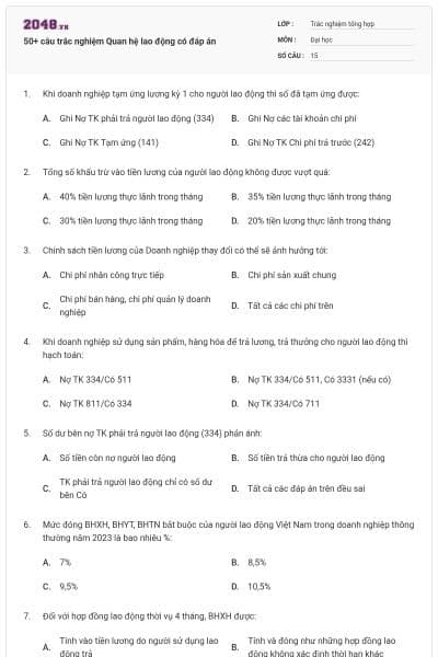 50+ câu trắc nghiệm Quan hệ lao động có đáp án