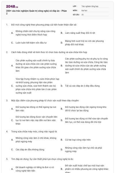 200+ câu trắc nghiệm Quản trị công nghệ có đáp án - Phần 2