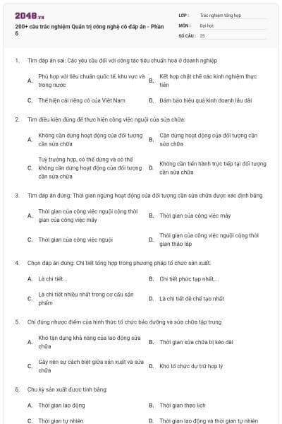 200+ câu trắc nghiệm Quản trị công nghệ có đáp án - Phần 6