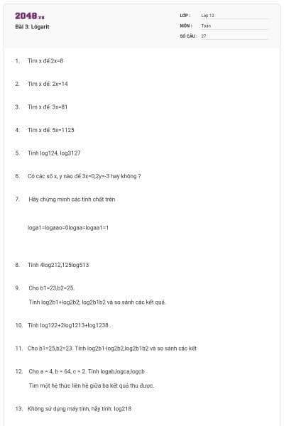 Bài 3: Lôgarit
