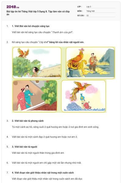 Bài tập ôn hè Tiếng Việt lớp 5 Dạng 8. Tập làm văn có đáp án