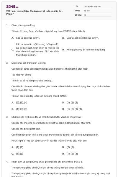 200+ câu trắc nghiệm Chuẩn mực kế toán có đáp án - Phần 7