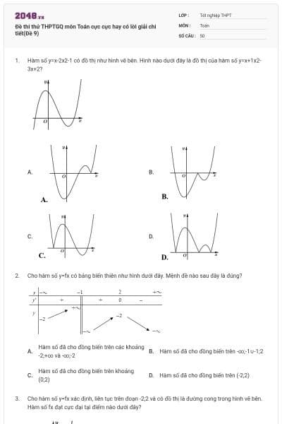 Đề thi thử THPTGQ môn Toán cực cực hay có lời giải chi tiết(Đề 9)