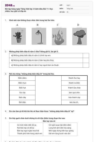 Bài tập hàng ngày Tiếng Việt lớp 2 Cánh diều Bài 11: Học chăm, học giỏi có đáp án