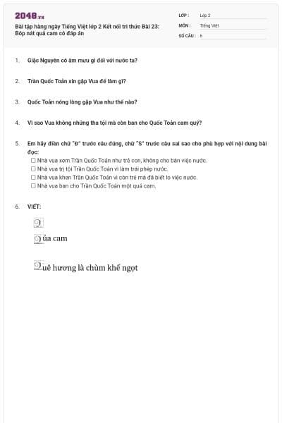 Bài tập hàng ngày Tiếng Việt lớp 2 Kết nối tri thức Bài 23: Bóp nát quả cam có đáp án