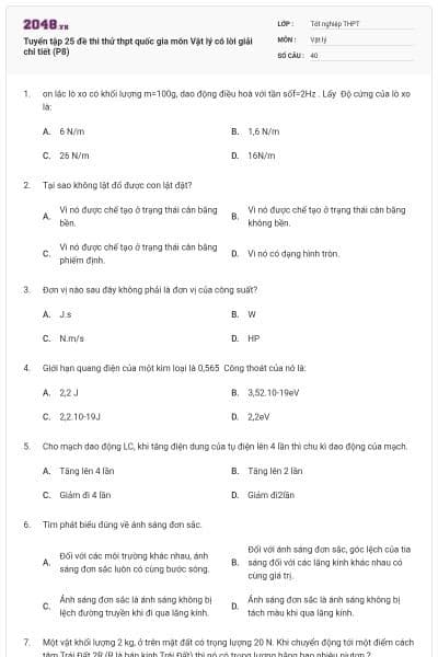 Tuyển tập 25 đề thi thử thpt quốc gia môn Vật lý có lời giải chi tiết (P8)