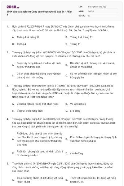 100+ câu trắc nghiệm Công vụ công chức có đáp án - Phần 4