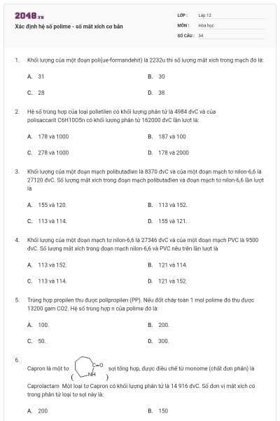 Xác định hệ số polime - số mắt xích cơ bản