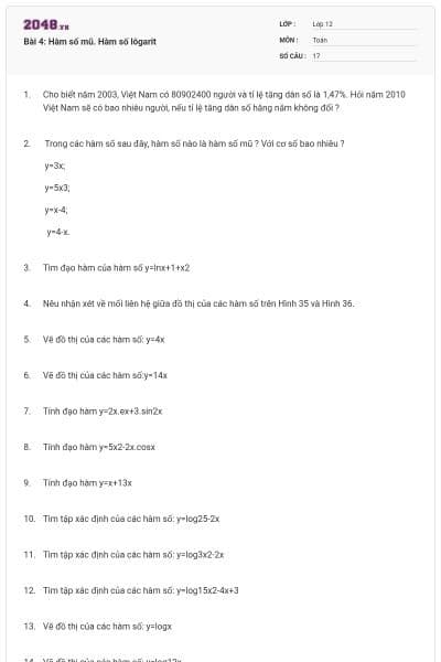 Bài 4: Hàm số mũ. Hàm số lôgarit