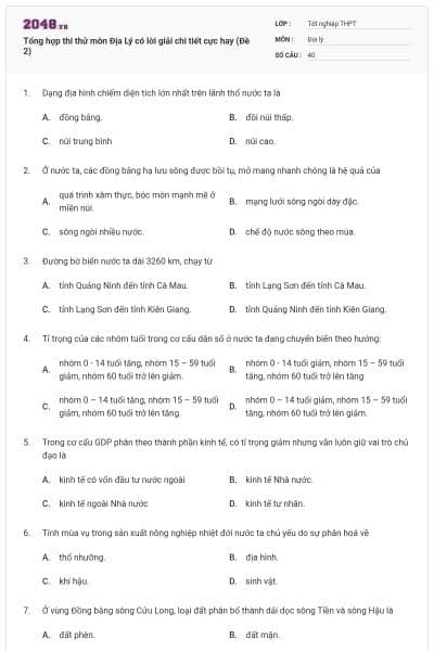 Tổng hợp thi thử môn Địa Lý có lời giải chi tiết cực hay (Đề 2)