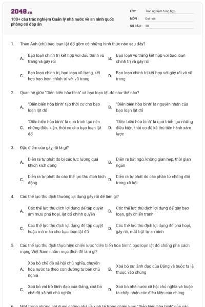100+ câu trắc nghiệm Quản lý nhà nước về an ninh quốc phòng có đáp án