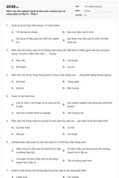 400+ câu trắc nghiệm Quản lý nhà nước về khoa học và công nghệ có đáp án - Phần 1