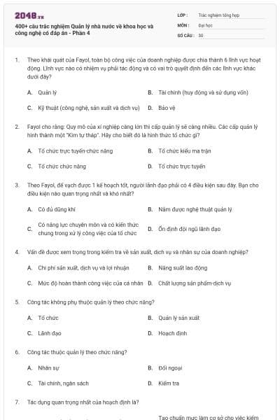 400+ câu trắc nghiệm Quản lý nhà nước về khoa học và công nghệ có đáp án - Phần 4