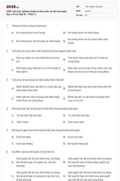 200+ câu trắc nghiệm Quản lý nhà nước về văn hoá giáo dục y tế có đáp án - Phần 3