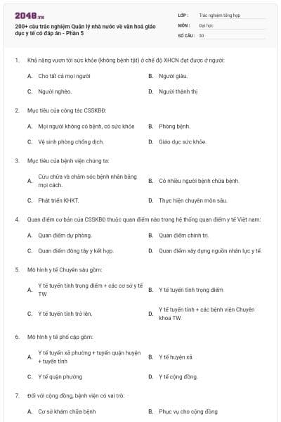 200+ câu trắc nghiệm Quản lý nhà nước về văn hoá giáo dục y tế có đáp án - Phần 5
