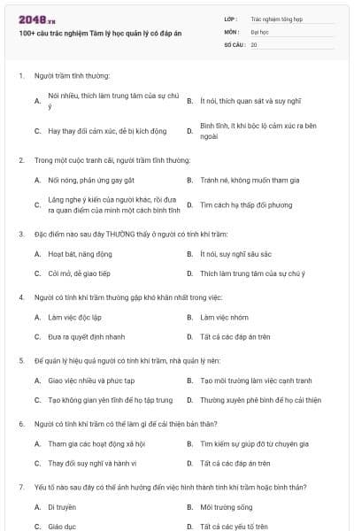 100+ câu trắc nghiệm Tâm lý học quản lý có đáp án