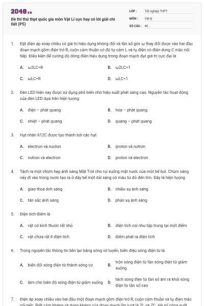 Đề thi thử thpt quốc gia môn Vật Lí cực hay có lời giải chi tiết (P5)