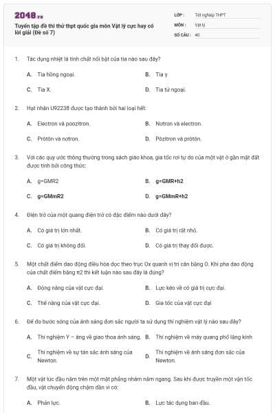 Tuyển tập đề thi thử thpt quốc gia môn Vật lý cực hay có lời giải (Đề số 7)