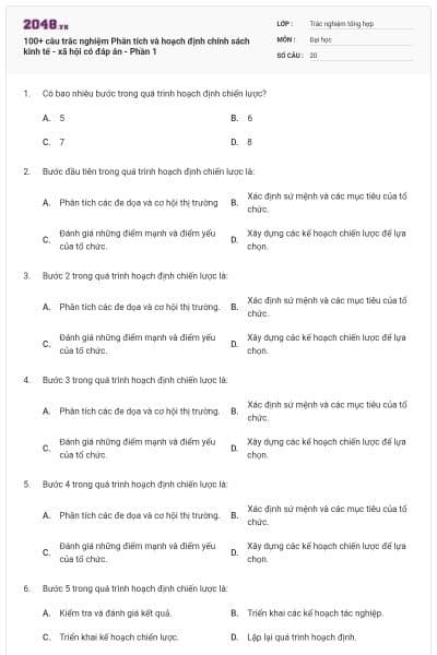 100+ câu trắc nghiệm Phân tích và hoạch định chính sách kinh tế - xã hội có đáp án - Phần 1