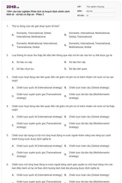 100+ câu trắc nghiệm Phân tích và hoạch định chính sách kinh tế - xã hội có đáp án - Phần 2