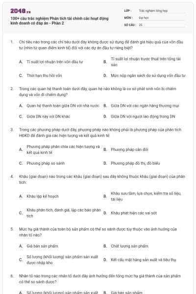 100+ câu trắc nghiệm Phân tích tài chính các hoạt động kinh doanh có đáp án - Phần 2