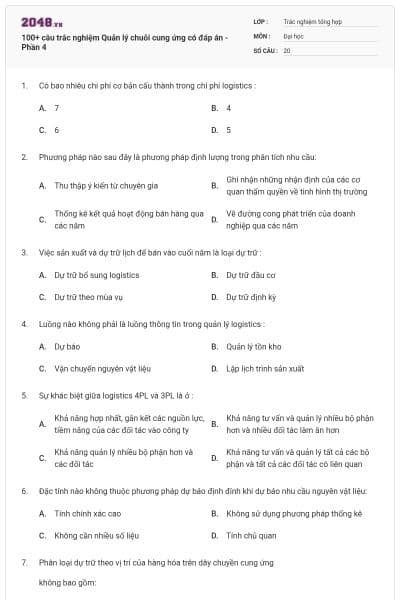 100+ câu trắc nghiệm Quản lý chuỗi cung ứng có đáp án - Phần 4