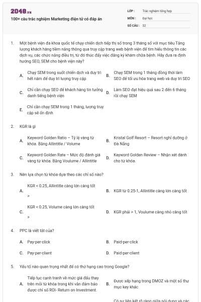 100+ câu trắc nghiệm Marketing điện tử có đáp án