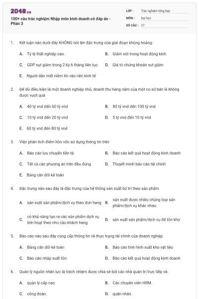 100+ câu trắc nghiệm Nhập môn kinh doanh có đáp án - Phần 3