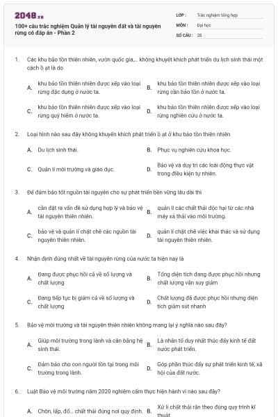 100+ câu trắc nghiệm Quản lý tài nguyên đất và tài nguyên rừng có đáp án - Phần 2