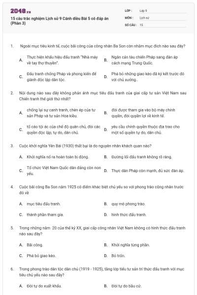 15 câu trắc nghiệm Lịch sử 9 Cánh diều Bài 5 có đáp án (Phần 3)