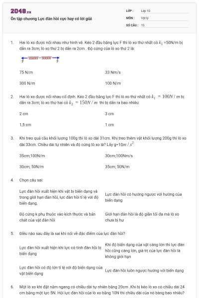 Ôn tập chương Lực đàn hồi cực hay có lời giải
