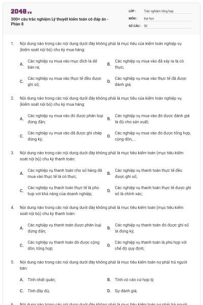 300+ câu trắc nghiệm Lý thuyết kiểm toán có đáp án - Phần 8