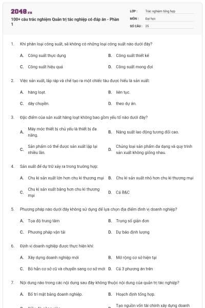 100+ câu trắc nghiệm Quản trị tác nghiệp có đáp án - Phần 1