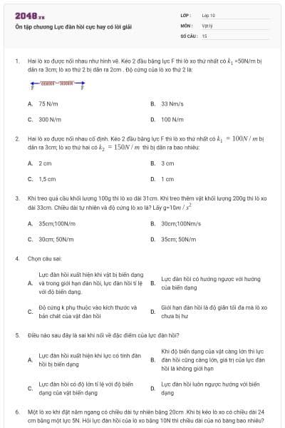Ôn tập chương Lực đàn hồi cực hay có lời giải