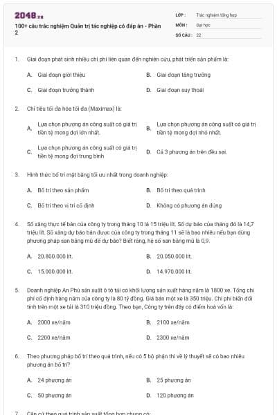 100+ câu trắc nghiệm Quản trị tác nghiệp có đáp án - Phần 2