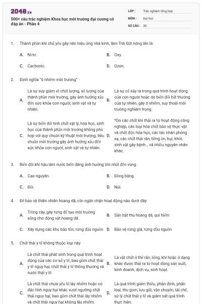 500+ câu trắc nghiệm Khoa học môi trường đại cương có đáp án - Phần 4